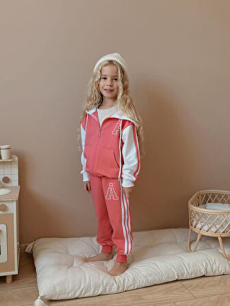 Kız Çocuk Kapüşonlu Kolej Hırkalı Kışlık Takım
