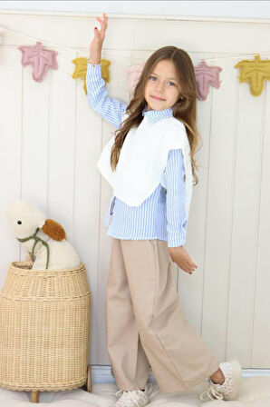 Kız Çocuk Kot Pantolon Triko Gömlekli 3'lü Tarz Takım