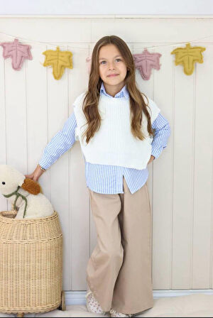 Kız Çocuk Kot Pantolon Triko Gömlekli 3'lü Tarz Takım