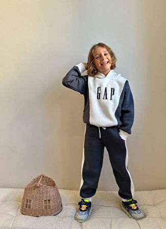 Erkek Çocuk Kapüşonlu Sweatshirt Blok Renkli Kışlık Takım