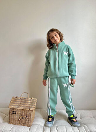 Erkek Çocuk W Şeritli Fermuarlı Sweatshirt Kışlık Takım