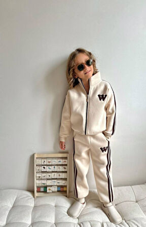 Erkek Çocuk W Şeritli Fermuarlı Sweatshirt Kışlık Takım