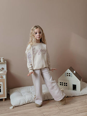 Kız Çocuk Enjoy Fiyonk Detaylı Sweatshirtli Kışlık Takım