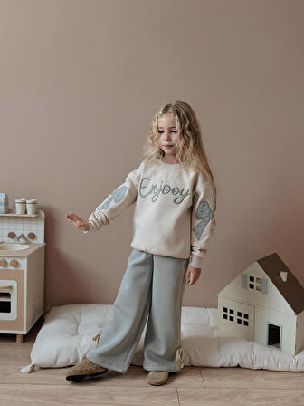 Kız Çocuk Enjoy Fiyonk Detaylı Sweatshirtli Kışlık Takım