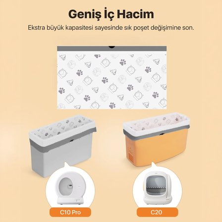 Çöp Torbası - Akıllı Kedi Tuvaletleri ile Uyumlu Kokulu &amp; Büzgülü Çöp Torbası - UBPet C10 Pro ve UBPet C20 Uyumlu - 4 Litre Hazne - 50 Adet