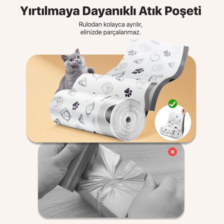 Çöp Torbası - Akıllı Kedi Tuvaletleri ile Uyumlu Kokulu &amp; Büzgülü Çöp Torbası - UBPet C10 Pro ve UBPet C20 Uyumlu - 4 Litre Hazne - 50 Adet