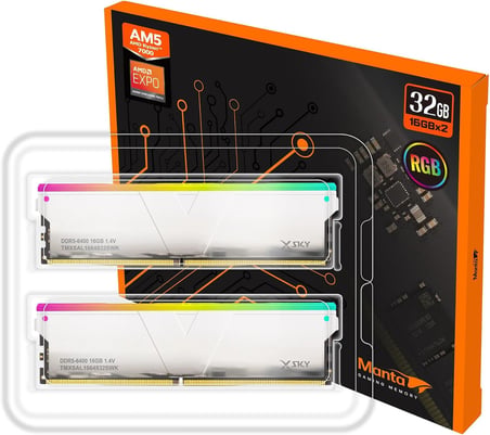 V-Color Manta XSky RGB 32GB (2x16GB) DDR5 6400MT/s CL32 1.4V, AMD EXPO Uyumlu, SK Hynix IC, Beyaz Masaüstü Bellek RAM / TMXSAL1664832WWK
