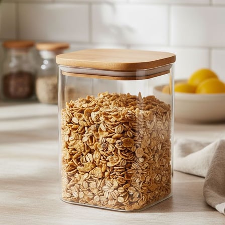 900ml Sızdırmaz Vakumlu Bambu Kapaklı Borosilikat Cam Kavanoz – Hava Geçirmez &amp; Dayanıklı Gıda Saklama Kabı (10cm x 13cm)