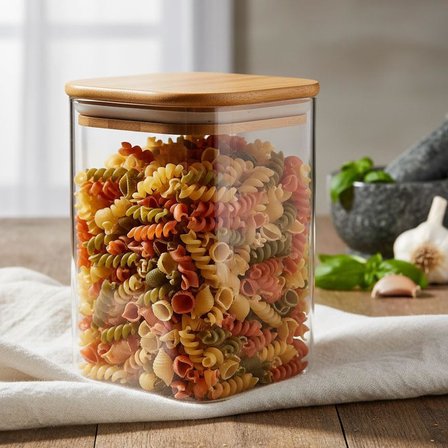 900ml Sızdırmaz Vakumlu Bambu Kapaklı Borosilikat Cam Kavanoz – Hava Geçirmez &amp; Dayanıklı Gıda Saklama Kabı (10cm x 13cm)