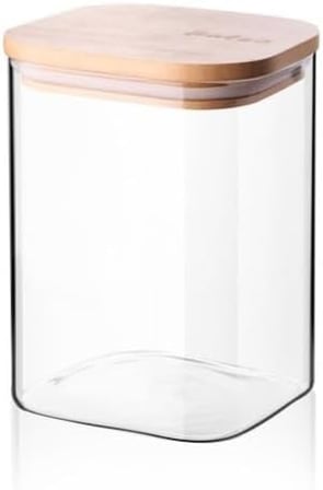 900ml Sızdırmaz Vakumlu Bambu Kapaklı Borosilikat Cam Kavanoz – Hava Geçirmez &amp; Dayanıklı Gıda Saklama Kabı (10cm x 13cm)