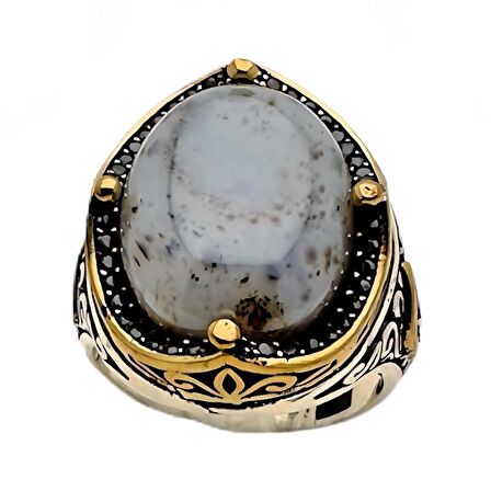 Akik ve Zirkon Taşlı Gümüş Yüzük 240053173G21Y