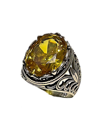 Sitrin Renkli Zirkon Taşlı Gümüş Yüzük 240054307G18Y