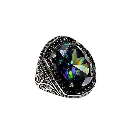 MistikTopaz ve Zirkon Taşlı Gümüş Yüzük 240054317G22Y