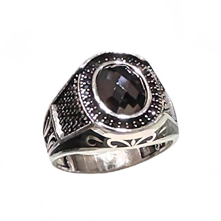 Onyx ve SiyahZirkon Taşlı Gümüş Yüzük 240055794G12Y