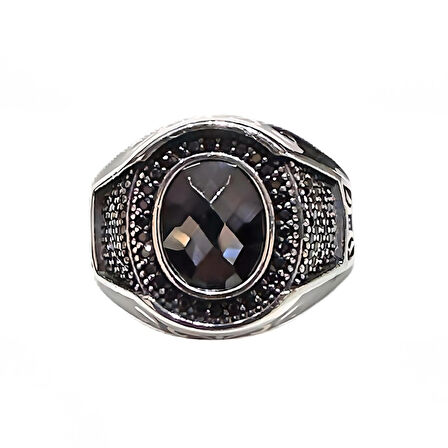 Onyx ve SiyahZirkon Taşlı Gümüş Yüzük 240055794G12Y