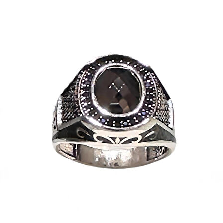 Onyx ve SiyahZirkon Taşlı Gümüş Yüzük 240055794G12Y