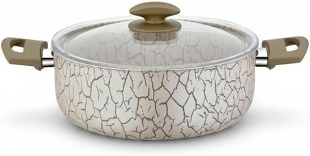 Magma Derin Tencere - 22cm-24cm Seçenekli - İç Dış Beyaz ve Bronz Detaylı Yanmaz Yapışmaz Cam Kapaklı Çorba ve Yemek Tenceresi