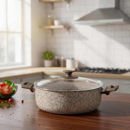 Magma Derin Tencere - 22cm-24cm Seçenekli - İç Dış Beyaz ve Bronz Detaylı Yanmaz Yapışmaz Cam Kapaklı Çorba ve Yemek Tenceresi