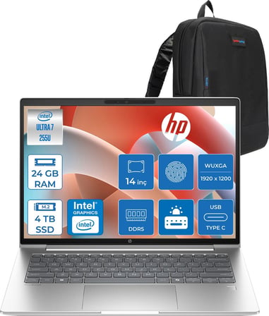Hp Probook 4 G1I Intel Ultra7 255U 24GB Ddr5 4tb SSD 14 Inch Intel® Grafik Gpu Wuxga (1920X1200) IPS 300NIT Freedos Taşınabilir Bilgisayar D21PDETF10+ZETTAÇANTA