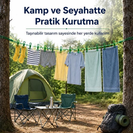 SOGUD Çamaşır Asma İpi, 12 Mandallı Portatif Seyahat Çamaşır İpi, Taşınabilir Elastik Kurutma Askısı, Kamp Balkon Otel Yurt Banyo ve Karavan Kullanımı İçin, Renk Stok Durumuna Göre Gönderilir