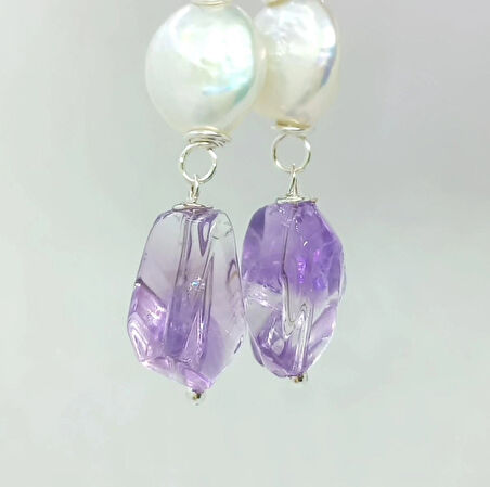 2400 Ametist doğal İnci el yapımı küpe