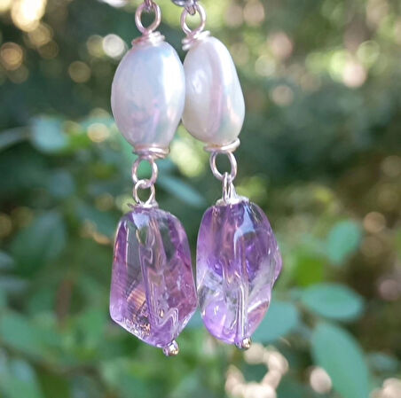 2400 Ametist doğal İnci el yapımı küpe