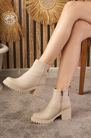 Günlük Kadın Bot Fermuarlı Kalın Yüksek Topuklu Traktör Tabanlı Kürklü Astarlı Bootie 2401