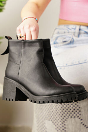 Günlük Kadın Bot Fermuarlı Kalın Yüksek Topuklu Traktör Tabanlı Kürklü Astarlı Bootie 2401