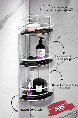 Yapışkanlı Ömür Boyu Paslanmaz Kristal Ayarlanabilir Raf Banyo Düzenleyici Şampuanlık LK-03 BS
