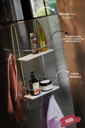 Ömür Boyu Paslanmaz Kristal Raf Banyo Düzenleyici Şampuanlık KROM-BEYAZ Duşakabin Askısı  DŞKKB