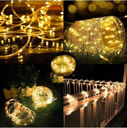Solar Güneş Enerjili 100 Led 12 Metre Su Geçirmez Flex Boru Bahçe Balkon Işığı