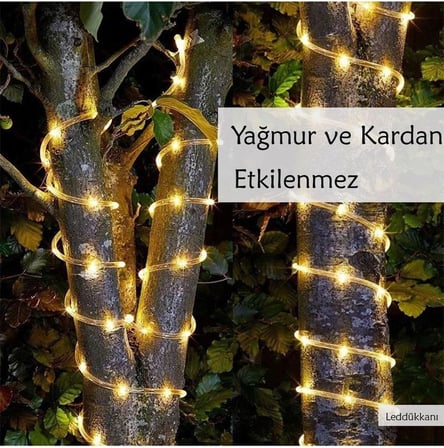 Solar Güneş Enerjili 100 Led 12 Metre Su Geçirmez Flex Boru Bahçe Balkon Işığı