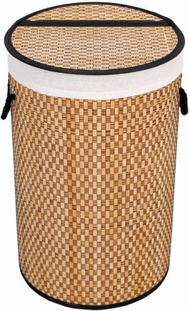 El Yapımı Hasır Katlanır Çamaşır Sepeti Yuvarlak 55 Litre (35cm*35cm*61cm), Doğal Malzemeden Üretilmiş Çamaşırlık (NATURAL)