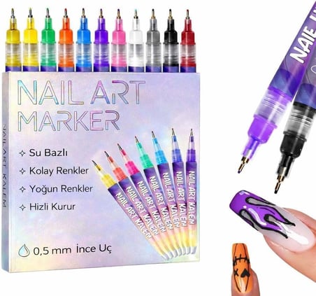 RIVANO 12 Renk Oje Sanatı Kalemi Seti, Su Bazlı Hızlı Kuruyan Tırnak Art Kalemi, Çocuklar ve Yetişkinler İçin Kolay Tırnak Boyama ve Nail Art Tasarım Seti