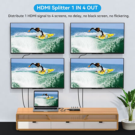 Anunnaki 4 Port HDMI Splitter | 4K UHD Full HD 1080p Monitör Çoklayıcı Adaptör