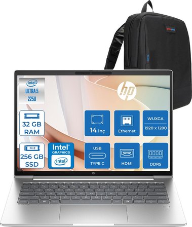 Hp Probook 4 G1I Intel Ultra5 225U 32GB Ddr5 256GB SSD 14 Inch Intel® Grafik Gpu Wuxga (1920X1200) IPS 300NIT Freedos Taşınabilir Bilgisayar D21PFETF11+ZETTAÇANTA