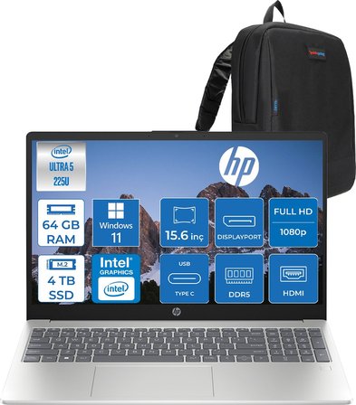 Hp Laptop Aı 15-FD2026NT Intel Ultra5 225U 64GB Ddr5 4tb SSD 15.6" Inch Intel® Grafik Gpu Fhd (1920X1080) WIN11PRO Taşınabilir Bilgisayar D51E0EAP25+ZETTAÇANTA