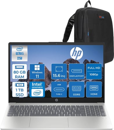 Hp Laptop Aı 15-FD2026NT Intel Ultra5 225U 80GB Ddr5 1tb SSD 15.6" Inch Intel® Grafik Gpu Fhd (1920X1080) WIN11PRO Taşınabilir Bilgisayar D51E0EAP28+ZETTAÇANTA