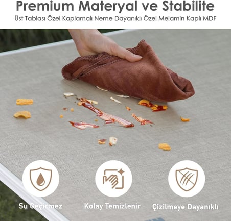 Portatif Kamp Masası, 3 Yükseklik Ayarlı, Katlanır Piknik Masası, Kolay Taşınabilir Alüminyum Masa - 120x60 - Antrasit