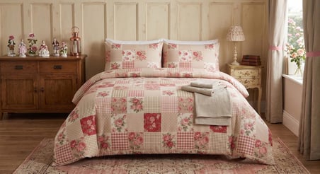 Maki Home Battal Boy 240x220 Pamuklu Patchwork Gül Desenli Nevresim Seti - Country Tarz Kırkyama Model