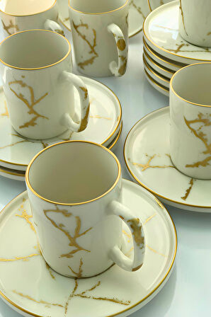 6 Kişilik 12 Parça Şaheste Porselen Kahve Fincan Seti, Modern Porselen Fincan Takımı A++ Kalite Set