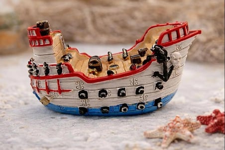 Vintage Korsan Hazine Gemisi Kitap Desteği – El Yapımı Reçine Pirate Treasure Ship Bookend, Ev &amp; Ofis Dekoru