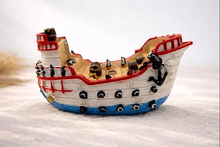 Vintage Korsan Hazine Gemisi Kitap Desteği – El Yapımı Reçine Pirate Treasure Ship Bookend, Ev &amp; Ofis Dekoru