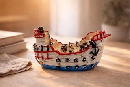 Vintage Korsan Hazine Gemisi Kitap Desteği – El Yapımı Reçine Pirate Treasure Ship Bookend, Ev &amp; Ofis Dekoru
