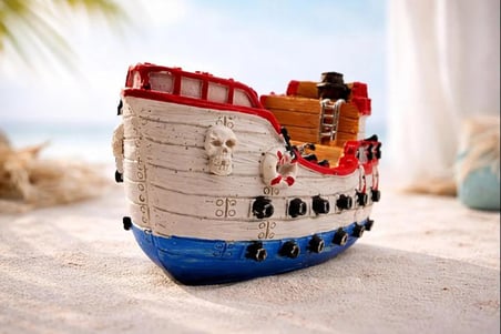 Vintage Korsan Hazine Gemisi Kitap Desteği – El Yapımı Reçine Pirate Treasure Ship Bookend, Ev &amp; Ofis Dekoru