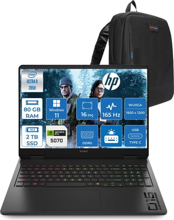 Hp Omen Slim Gaming Intel® Core Ultra 9 285H 80GB Ddr5 2tb SSD 16" Inch 8GB/RTX5070 2k (1920 x 1200),165 Hz, 3ms IPS 400NITS 100% Srgb WIN11PRO Gaming Bilgisayar CD7K0EAP29+ZETTAÇANTA