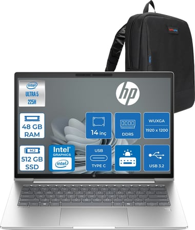 Hp Probook 4 G1I Intel Ultra5 225H 48GB Ddr5 512GB SSD 14" Inch Intel® Arc™ 130T Gpu Wuxga (1920X1200) IPS 300NITS Freedos Taşınabilir Bilgisayar D29QJETF17+ZETTAÇANTA