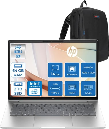 Hp Probook 4 G1I Intel Ultra5 225U 64GB Ddr5 2tb SSD 16" Inch Intel® Grafik Gpu Wuxga (1920X1200) IPS 300NIT Freedos Taşınabilir Bilgisayar D21SQETF24+ZETTAÇANTA