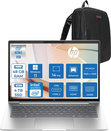 Hp Probook 4 G1I Intel Ultra5 225U 48GB Ddr5 4tb SSD 16" Inch Intel® Grafik Gpu Wuxga (1920X1200) IPS 300NIT WIN11PRO Taşınabilir Bilgisayar D21SQETP20+ZETTAÇANTA