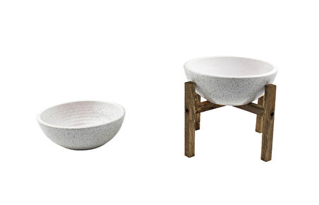 Ev Dekorasyon Beyaz Granit Aranjman Sunumluk Toprak Saksı Ayaksız Ve 4 Ayaklı İkili Set 20 Cm Çap
